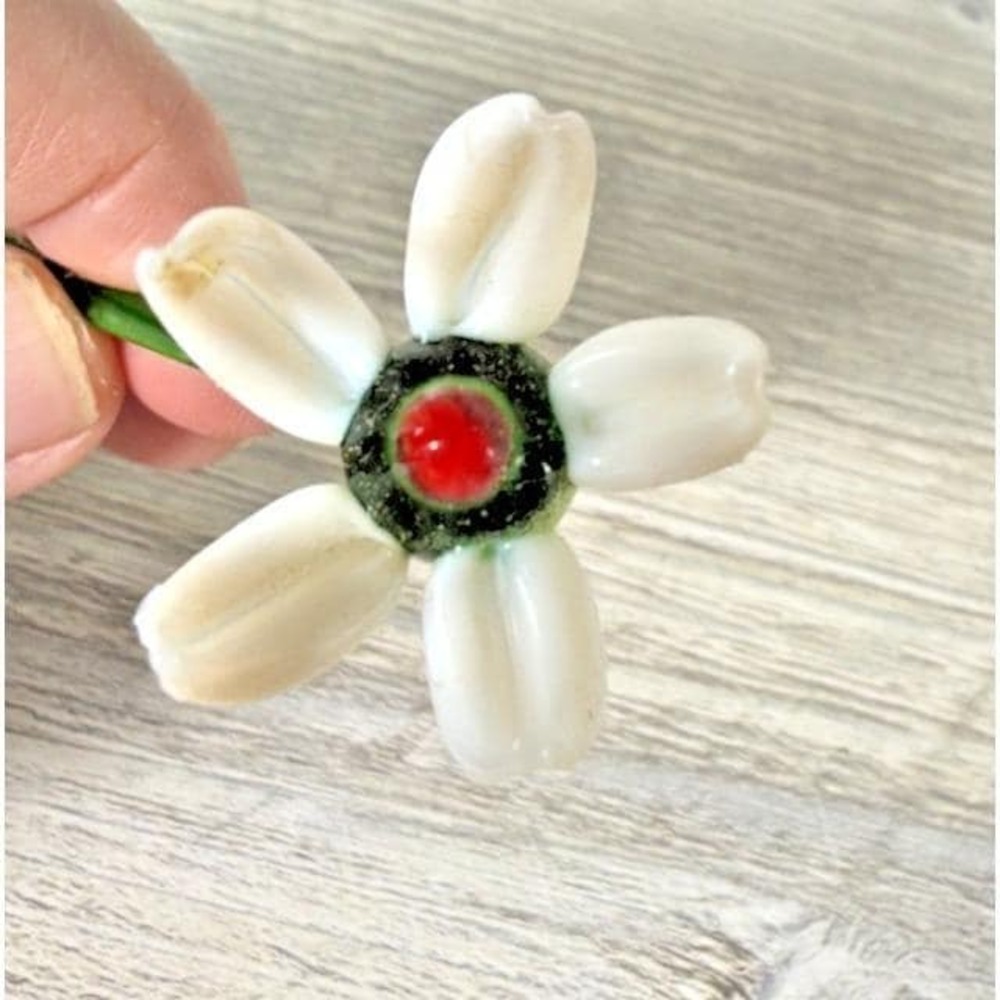 Vtg 4 Hand Blown Glass Swizzle Cocktail Stirring Sticks Flowers Red White Green - Picture 4 of 8